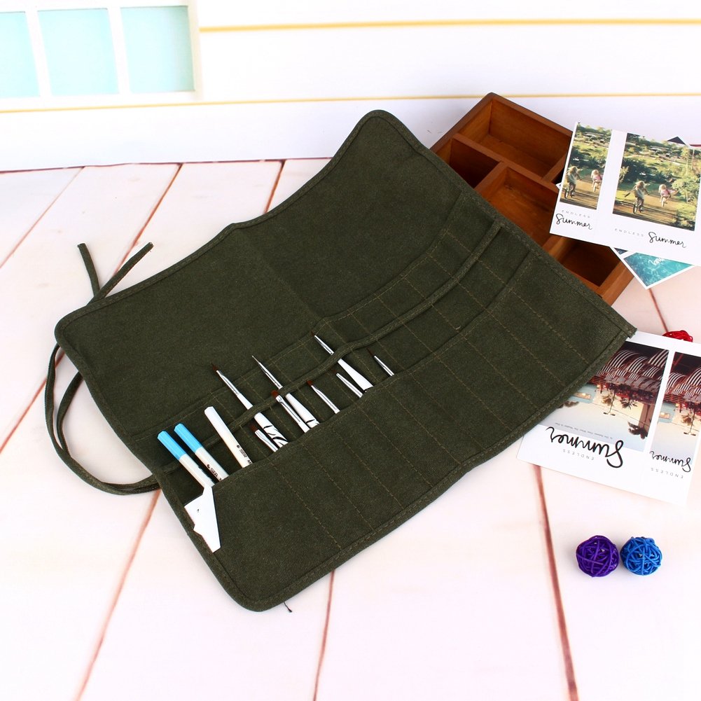 22-Slot Paint Brush Holder & Organizer - 14 Inch Canvas Roll-Up Pouch for Acrylic, Oil, Watercolor & Gouache Brushes - Perfect for Artists, Students & Painters On-The-Go (Home Studio, Outdoor Painting & Travel)