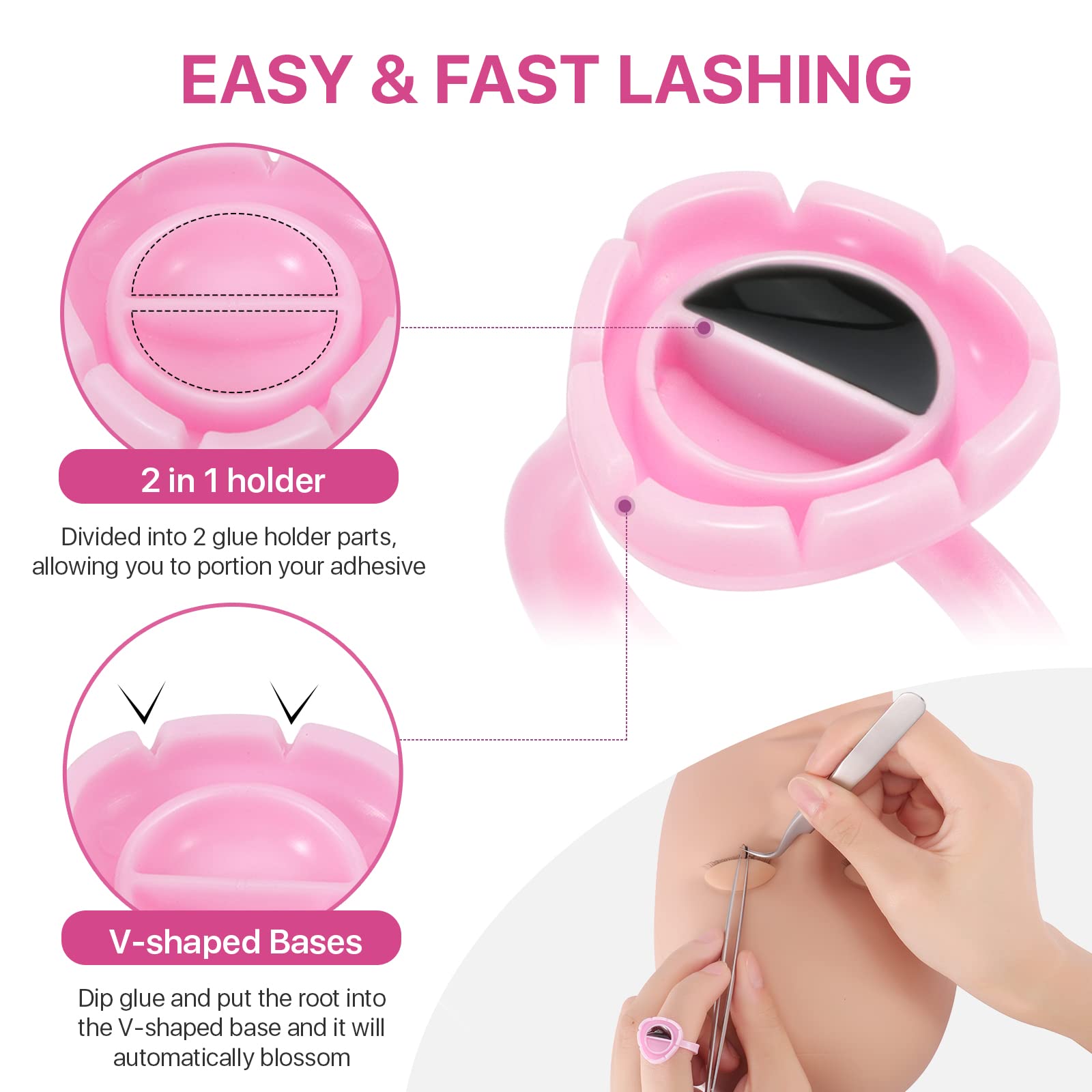 100PCS Pink Eyelash Extension Glue Rings - Smart Lash Adhesive Holders for Volume Fanning & Blooming, Professional Eyelash Extension Supplies (Perfect for Salon Use & DIY Lash Artists)