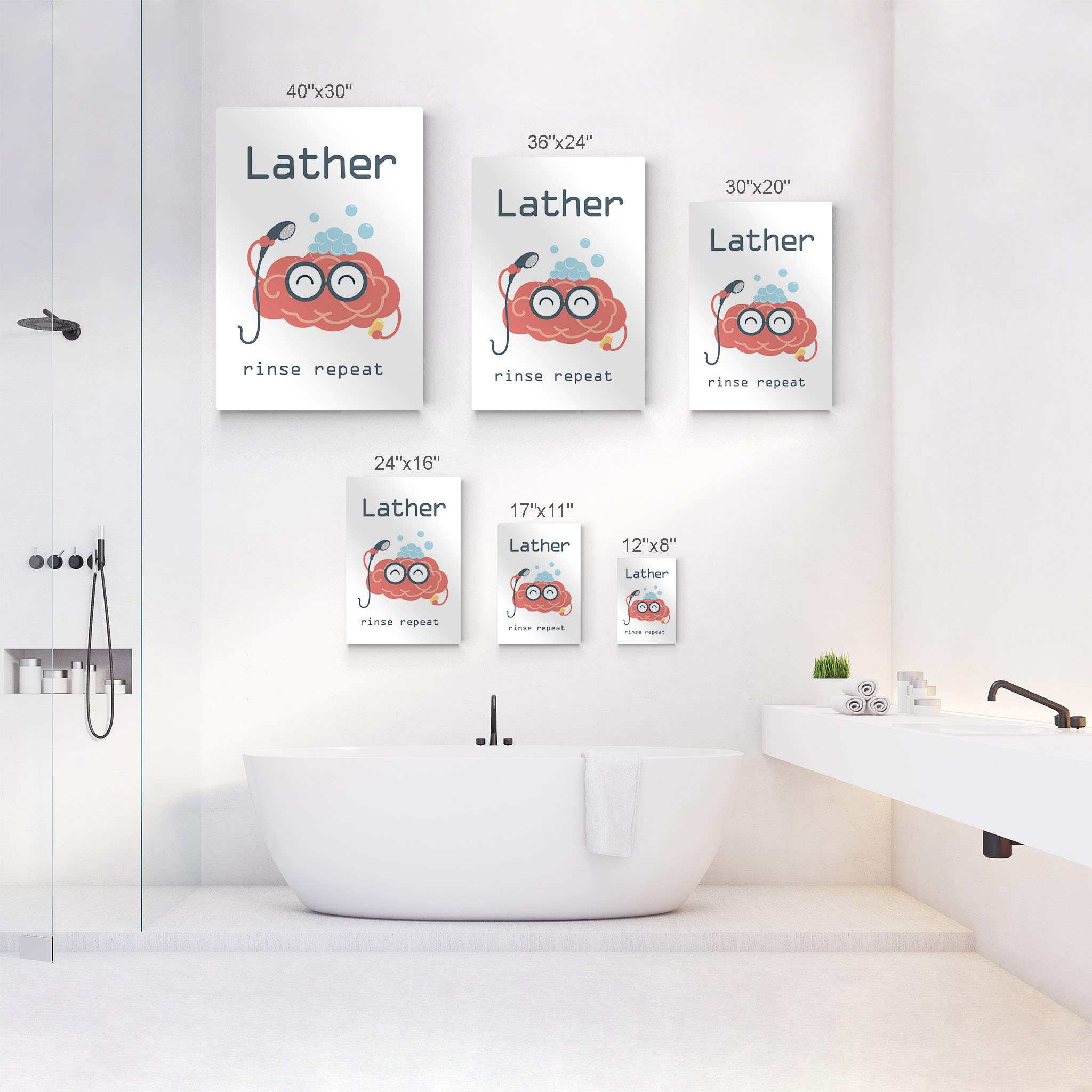 Smile Art Design 'Lather Rinse Repeat' Funny Bathroom Wall Decor - 24x16 Inch Metal Print for Kids Bathroom, Nursery & Home - Ready to Hang Made in USA | Perfect for Bathroom Humor, Baby Showers & Housewarming Gifts