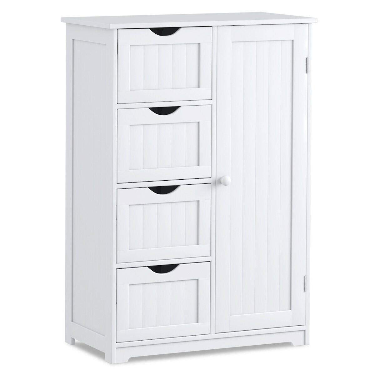 Freestanding 4-Drawer Bathroom Storage Cabinet with Adjustable Shelves - White Shower Organizer for Towels, Linens & Toiletries - Spacious Top for Decor - Perfect for Small Bathrooms & Vanity Organization
