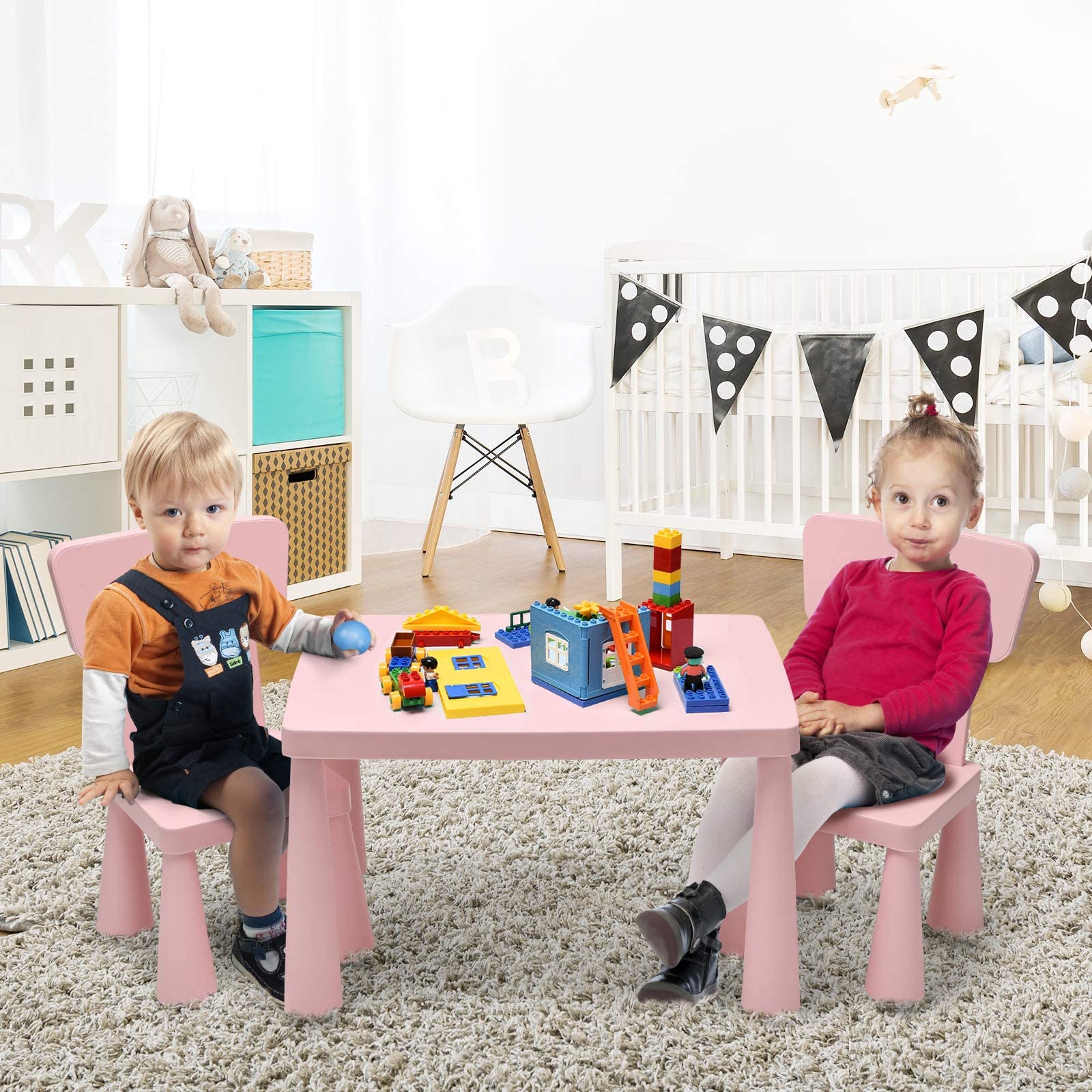 Costzon Kids Table and Chair Set - 3-Piece Plastic Toddler Activity Table for Reading, Drawing, Arts & Crafts, Snack Time - Perfect for Preschool, Kindergarten & Playroom - Easy to Clean (Pink) - Ideal for Learning, Playtime & Creative Activities at Home