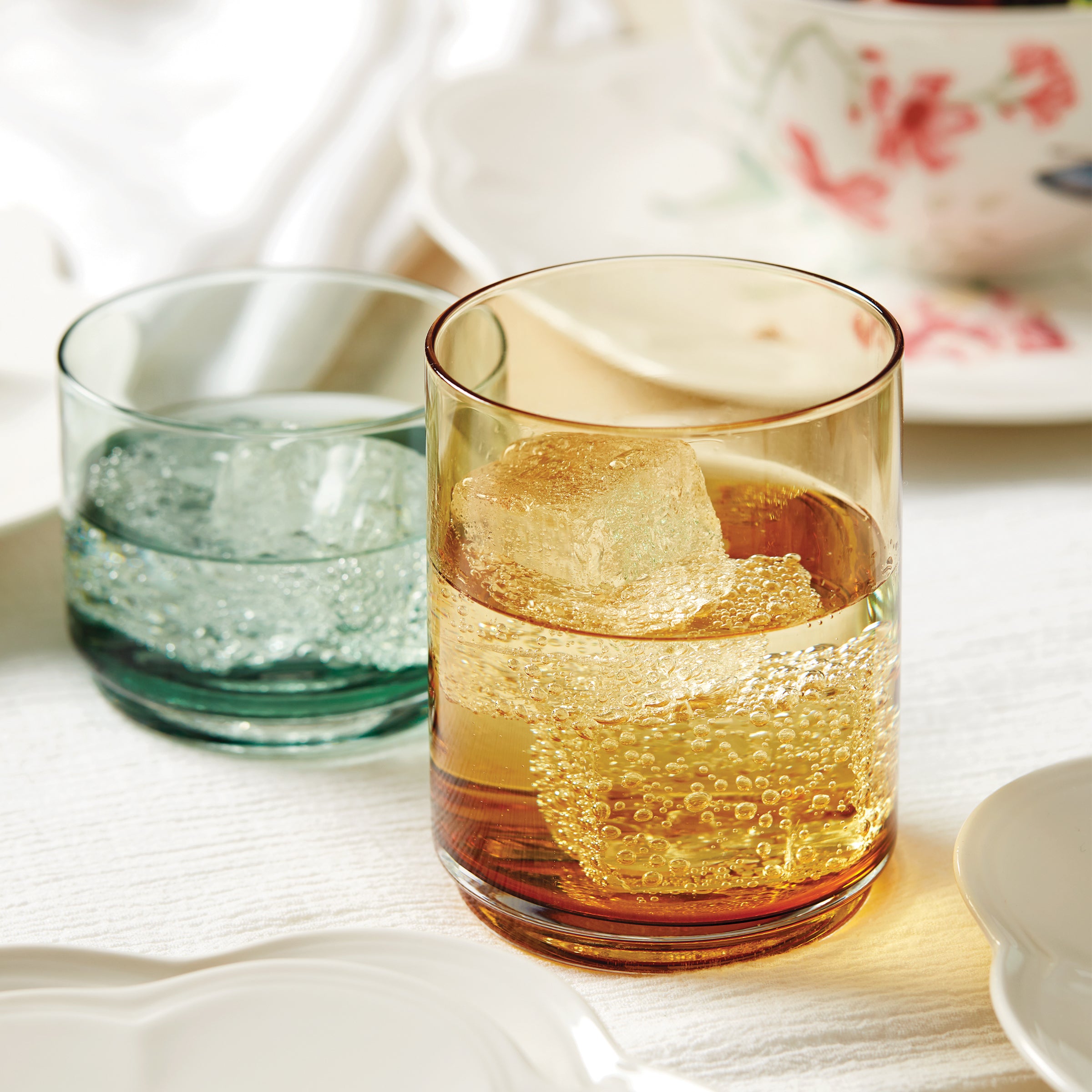 Tuscany Classics Stackable Green Short Glasses Set of 4 - Durable Drinking Glasses for Iced Tea, Juice & Cocktails - Perfect for Home, Bar & Restaurant Use