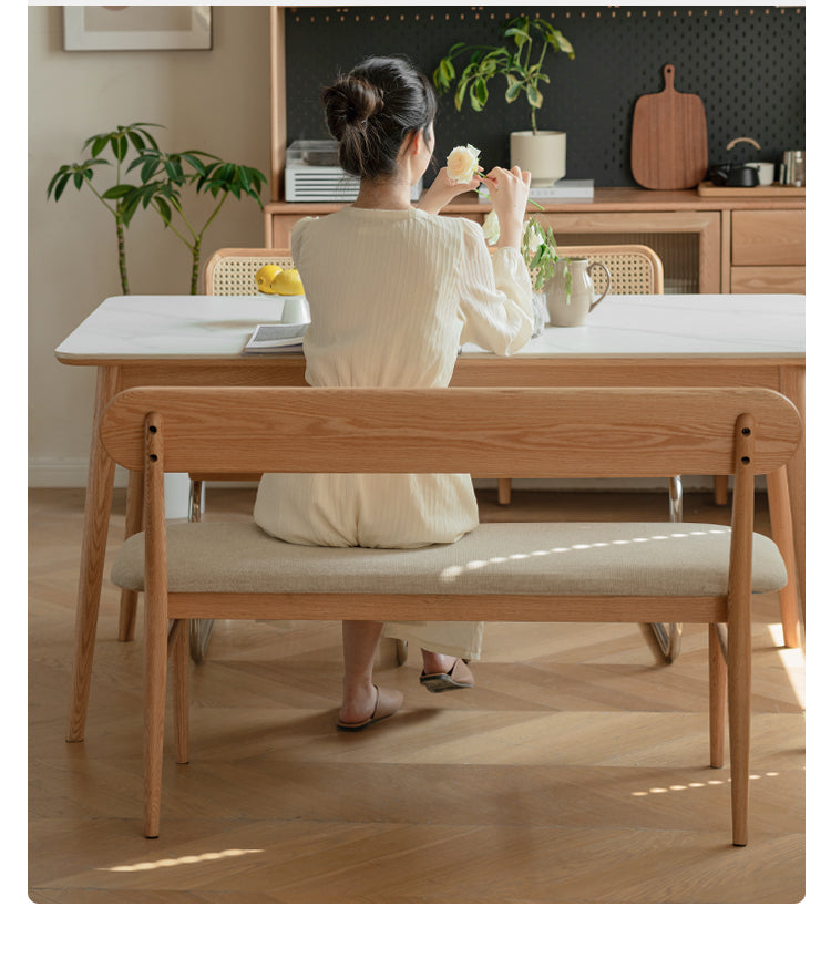 Solid Oak Wood Bench with Soft Cushion and Backrest - Durable Long Seating for Entryway, Dining Room, or Bedroom