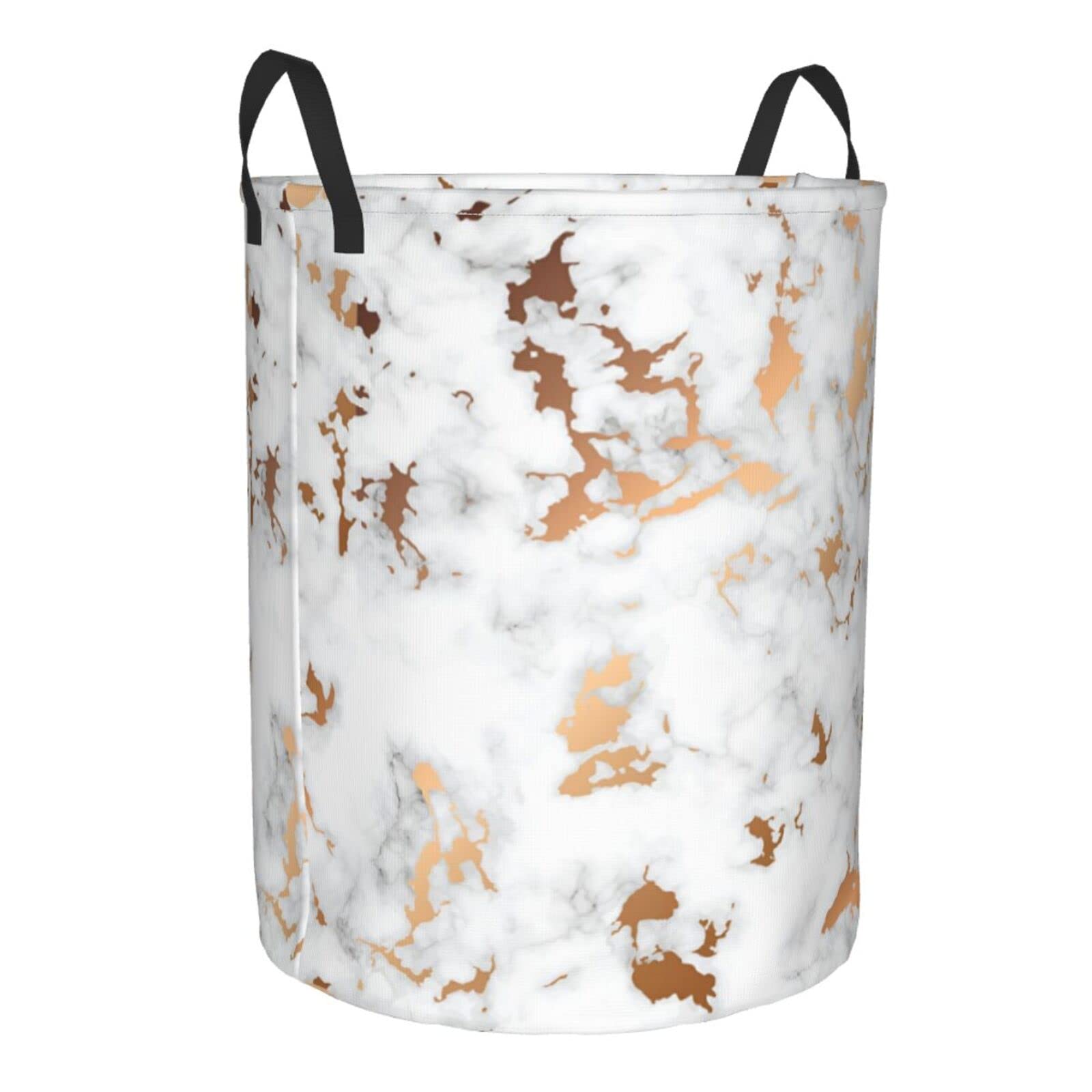 Collapsible Laundry Hamper with Handles - Foldable Clothes Basket for Bedroom, Bathroom & Dorm - White Marble Pattern Storage Bin for Dirty Clothes, Toys & Organizing - Easy Carry Laundry Bag for Home & Travel