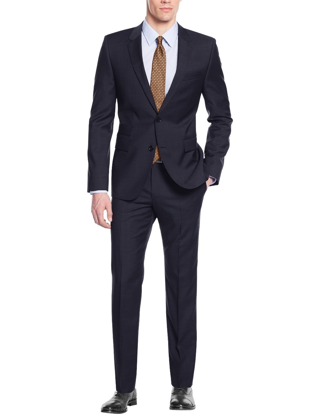Nicoletti Men's Two Button 2-Piece Modern Fit Suit with Working Buttonholes Jacket - Perfect for Business Meetings, Weddings & Formal Events