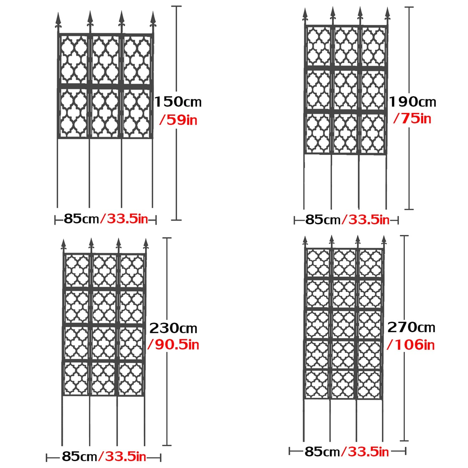 Green Metal Flower Trellis Stand - 85x190cm (33.5x75in) Detachable Plant Support Frame for Climbing Plants | Garden Vine Support for Roses, Clematis & Honeysuckle | Outdoor & Indoor Plant Climbing Rack