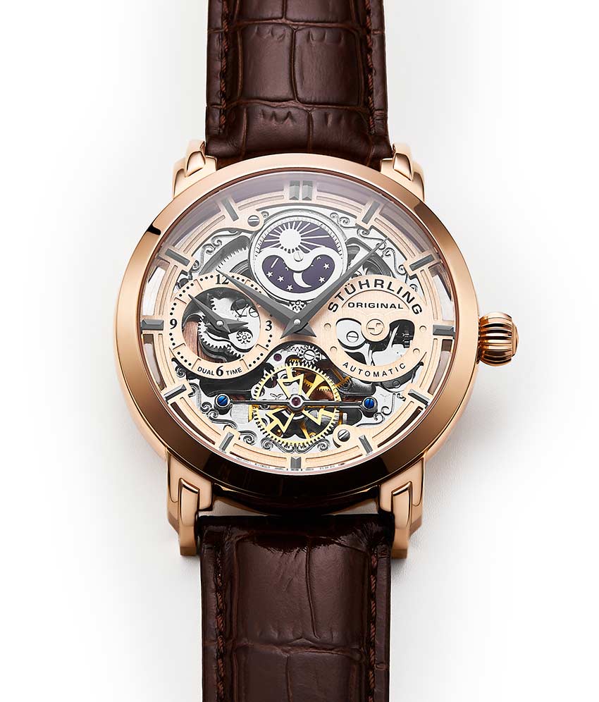Anatol Dual Time 371 Automatic 46mm Skeleton Watch for Men - Luxury Stainless Steel Mechanical Timepiece with Exhibition Caseback - Perfect for Business, Formal Events & Gift Giving
