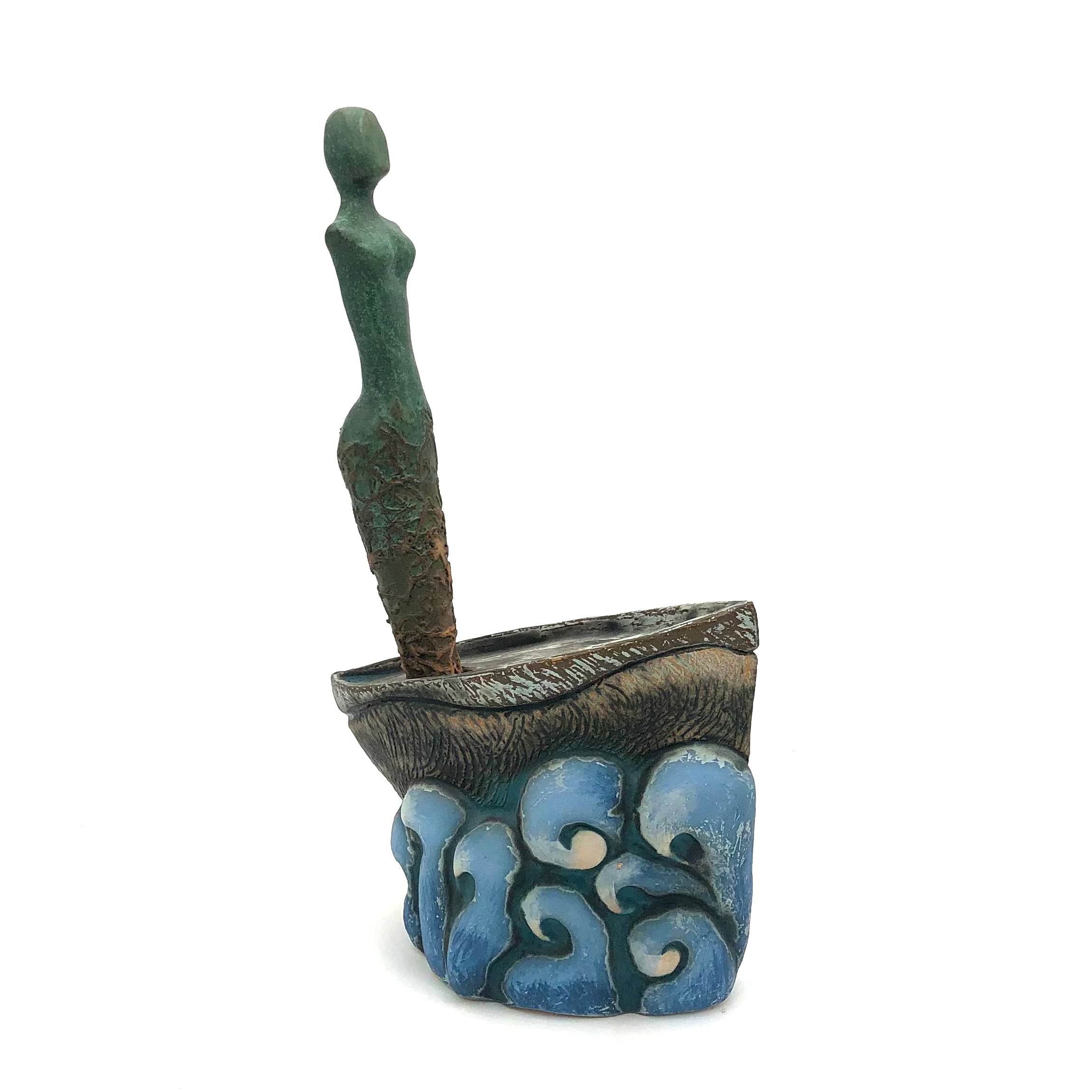 Cathy Broski Ceramic Sculpture 'Liberate Your Fears/Take the Journey' - Handmade Art Decor for Home & Office - Perfect for Meditation Spaces & Gift Giving