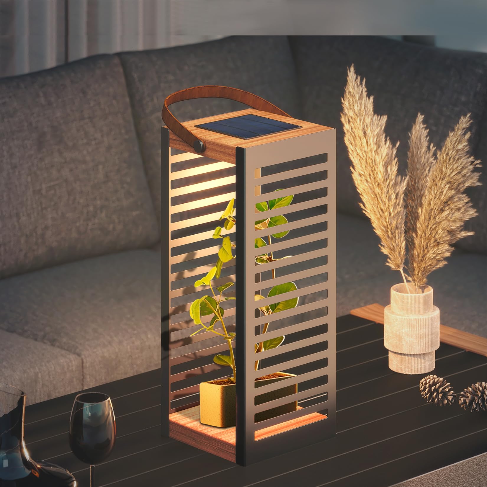 Solar Powered Outdoor Floor Lamp - Waterproof Metal Solar Lantern with Handle for Patio, Garden, Yard, Porch - Perfect for Landscape Lighting, Pathway Illumination, and Backyard Decor