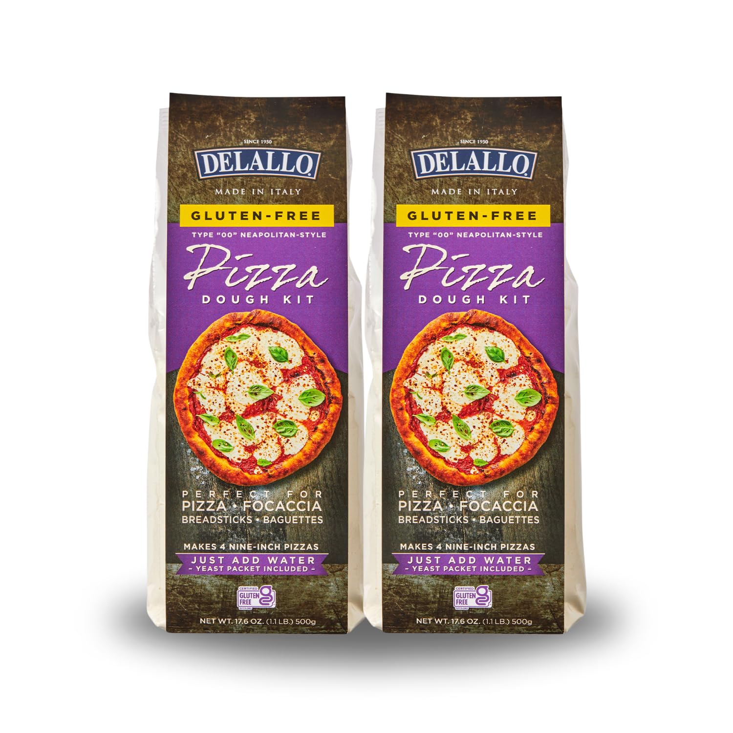DeLallo Gluten Free All Purpose Pizza Dough Mix Kit - 17 Oz (2 Pack) for Baking Crust, Bread & Calzones | Vegan, Dairy Free, All Natural Ingredients | Perfect for Homemade Pizza Night & Family Cooking