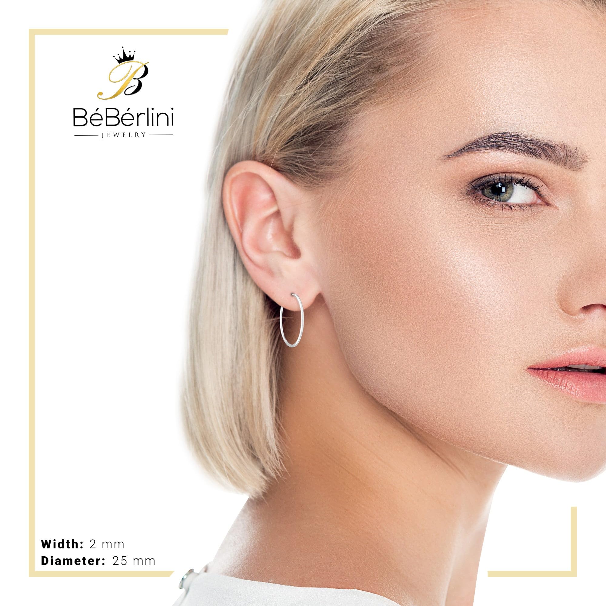 BEBERLINI Silver Large Hoop Earrings for Women - 2mm Thick Plain Hip Hop Hoops - Perfect for Everyday Wear, Parties & Fashion Accessories