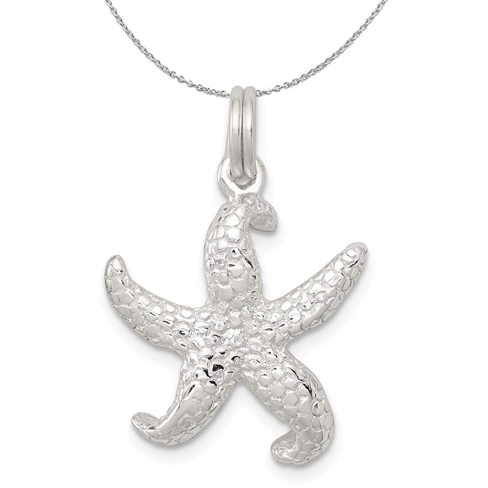 Black Bow Jewelry Sterling Silver Textured Starfish Charm Necklace - Perfect for Beach Vacations, Summer Outfits & Gift Giving