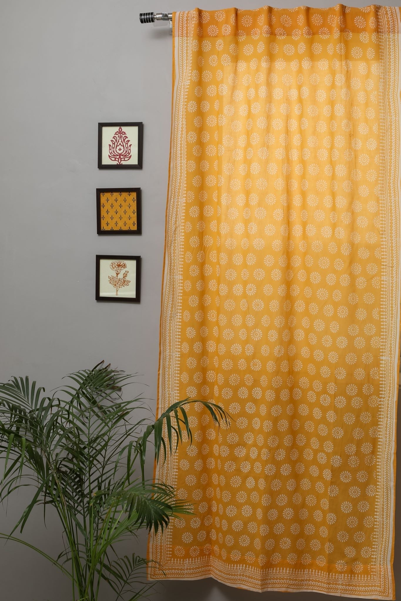 Sunflower Handblock Printed Cotton Door Curtain - Traditional Indian Home Decor for Living Room, Bedroom & Entryway - Breathable & Stylish Window Treatment
