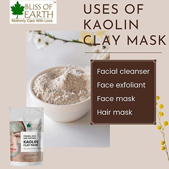 Bliss of Earth 100% Pure White Kaolin & Bentonite Clay Powder Combo | 2X100GM | Premium Grade Natural Facial Mask for Detox & Glowing Skin | DIY Skincare, Acne Treatment & Spa Day Essential