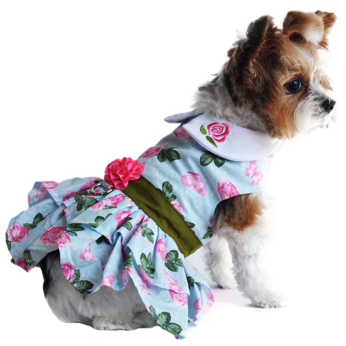 Pink Rose Dog Harness Dress with Matching Leash - Small Size Pet Costume for Small Dogs | Perfect for Valentine's Day, Birthday Parties & Photo Shoots