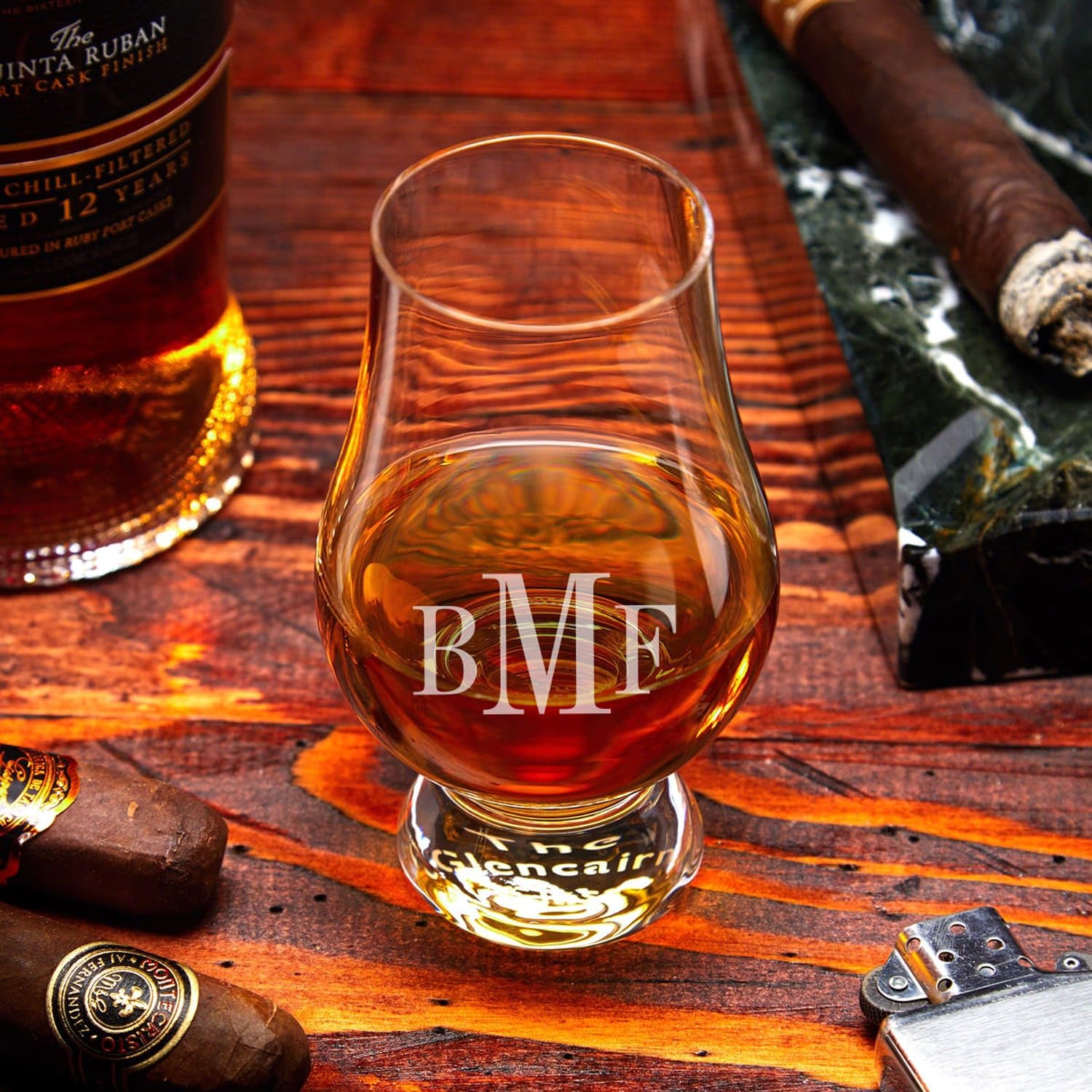 Personalized Engraved Glencairn Whiskey Glasses Set of 4 - Custom Monogrammed Crystal Scotch Tasting Glasses for Bourbon, Whisky & Liquor - Perfect Gift for Men, Anniversary & Home Bar Decor