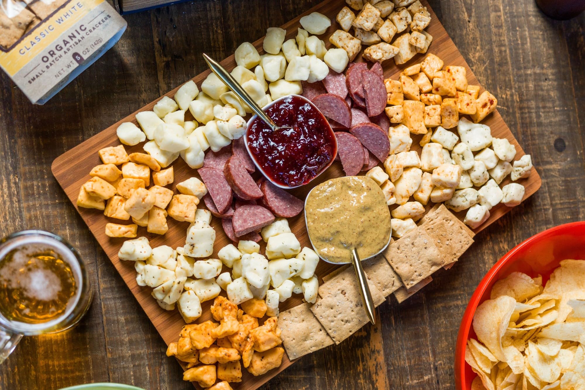 Cheese Bros Deluxe Charcuterie Gift Box | Wisconsin Fresh Cheese Curds, Mustard, Summer Sausage, Jam & Organic Crackers | Perfect for Parties, Gifts & Gourmet Snacking