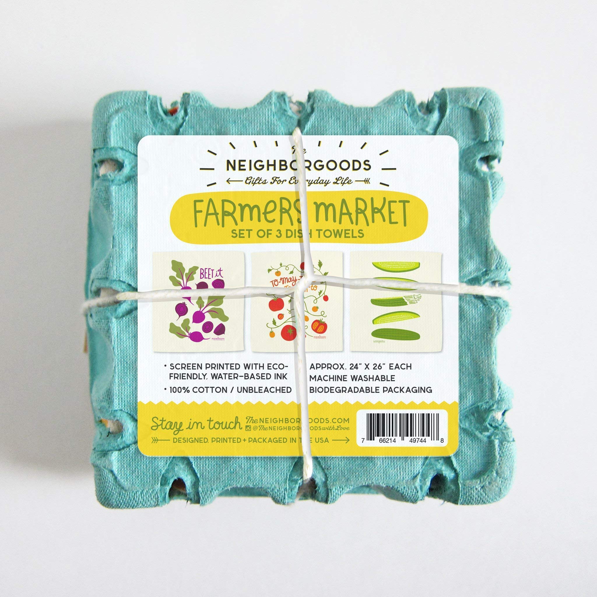 Premium 3-Piece Farmers Market Dish Towel Set - Soft, Absorbent Kitchen Towels for Drying Dishes, Cleaning & Decor - Perfect for Farmhouse, Rustic & Country Style Kitchens