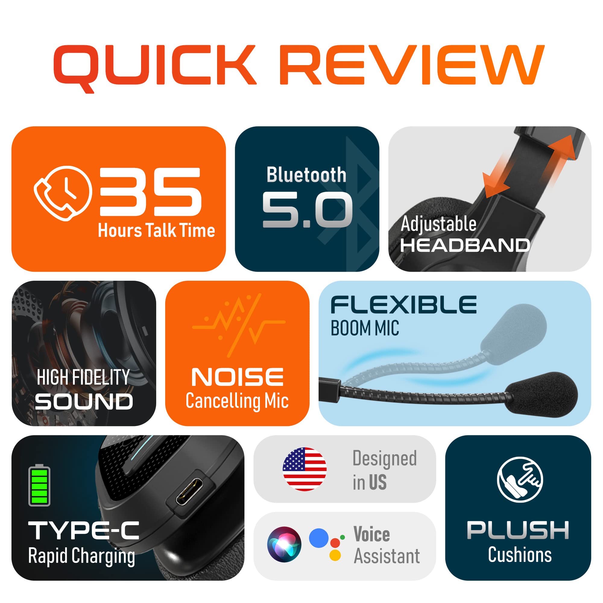 Delton Professional Wireless Computer Headset with Noise Cancelling Mic | Bluetooth 5.0 On-Ear Headphones, 30H Battery for Truckers, Call Center & Remote Work - Comfortable Office Headset (2-Pack) - Perfect for Zoom Meetings, Customer Service & Online Classes
