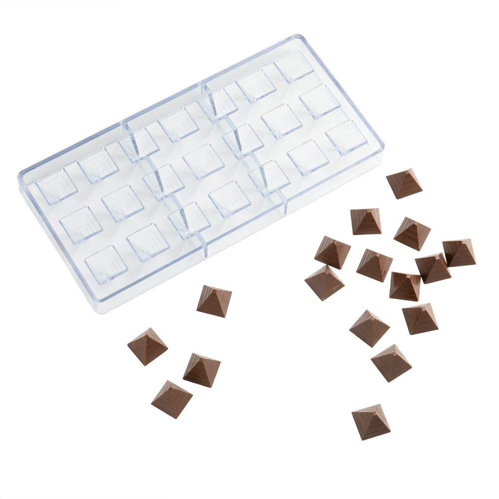 Pastry Tek 10.8 x 5.3 Inch Polycarbonate Candy Mold - 21 Pyramid Cavities for Chocolate & Hard Candies | Freezer & Dishwasher Safe | Easy Release | Perfect for Holiday Treats, Party Favors & DIY Candy Making