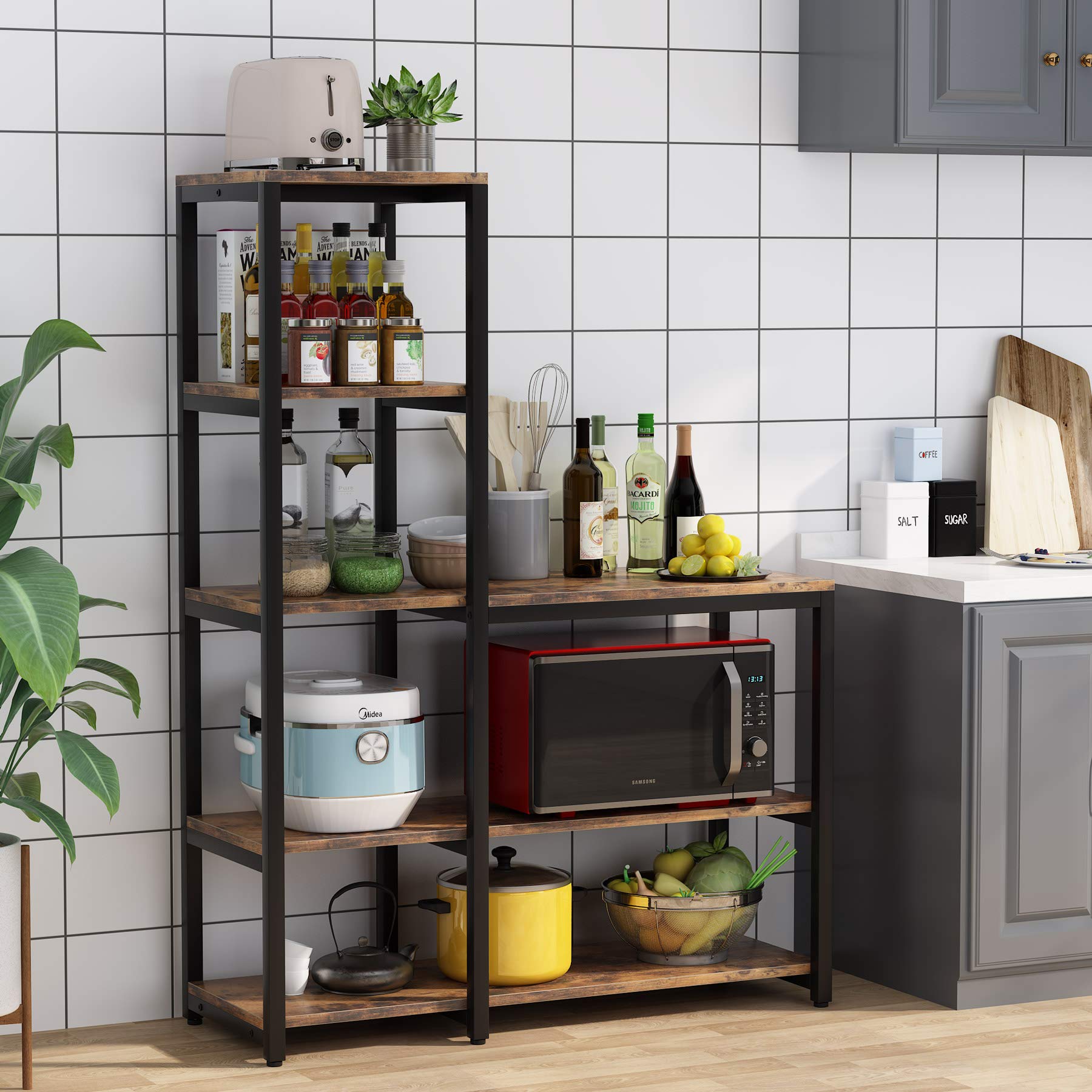 Tribesigns 5-Tier Kitchen Bakers Rack with Utility Storage Shelf - Freestanding Microwave Stand, Spice Organizer for Pantry, Countertop & Small Space Kitchen Storage Solution