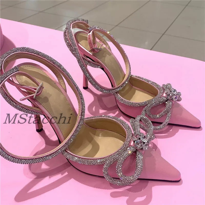 Sparkly Rhinestone Women's High Heel Pumps - Crystal Bow Satin Sandals | Transparent Summer Party Shoes for Prom, Wedding & Evening Events (2025 Collection)