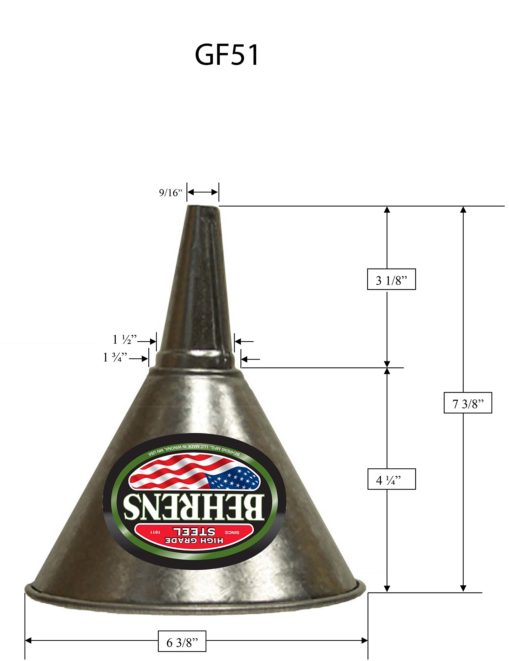 Behrens GF51 Galvanized Steel Funnel with Screen - 1 Quart Capacity, Silver - Perfect for Automotive Fluids, Cooking Oil, and DIY Projects