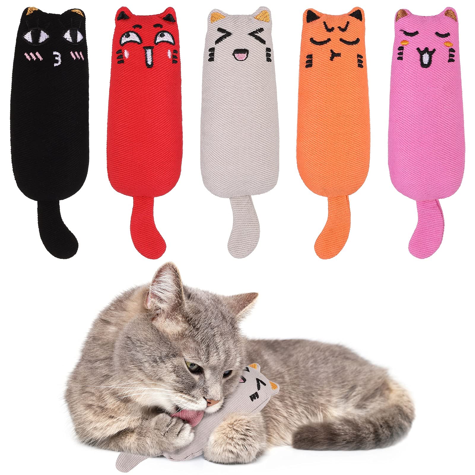 ADAKEL 5-Piece Catnip Toys for Kittens - Natural Cat Chew Toys for Dental Care & Playtime - Interactive Cat Toys for Indoor Cats, Stress Relief & Teething Kittens (Perfect for Playtime, Training & Bonding)