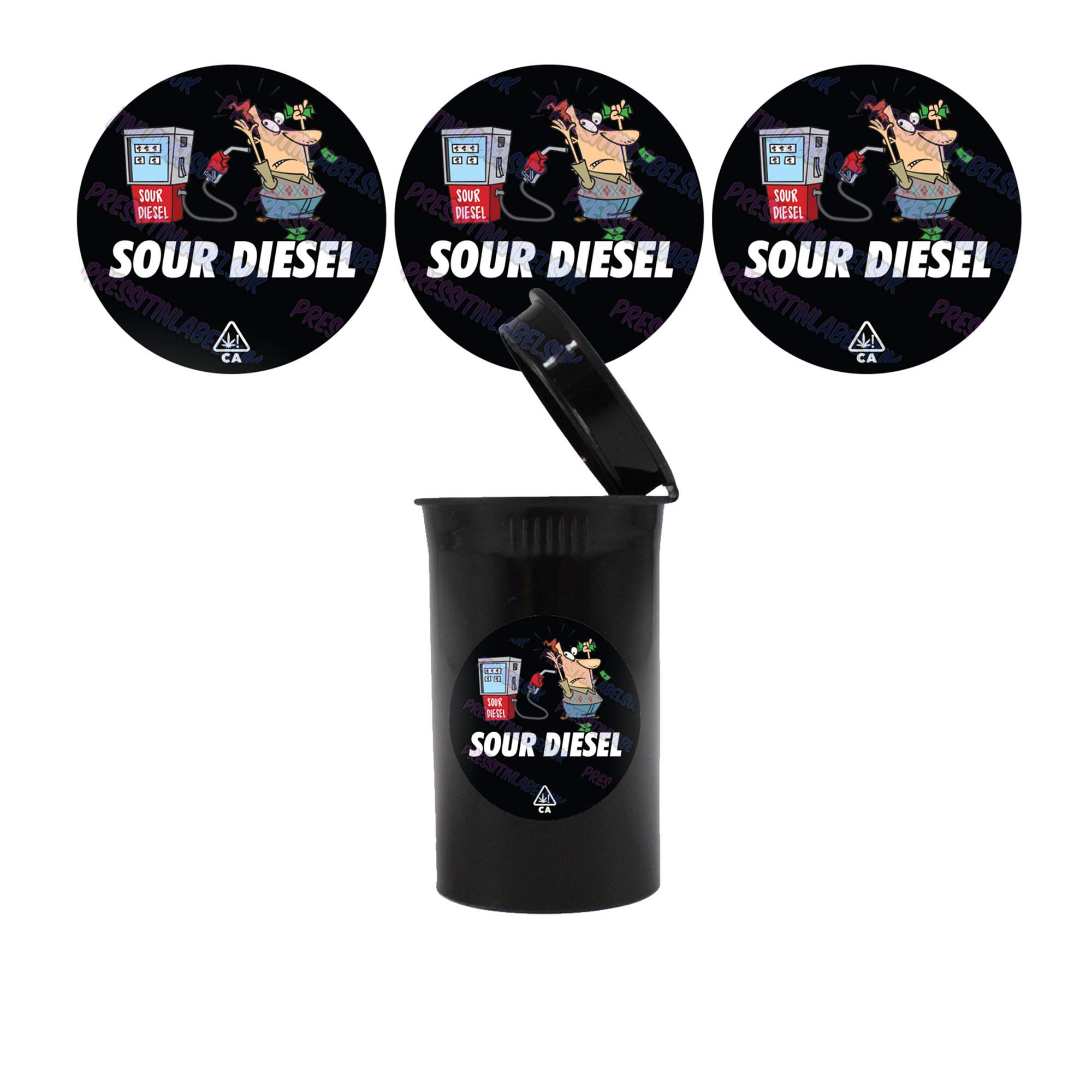 Sour Diesel Cali Pop Top Slap Stickers - 30mm x30 Pack - Premium Vinyl Decals for Skateboards, Laptops & Water Bottles - Durable Outdoor Stickers for Bikers and Street Artists