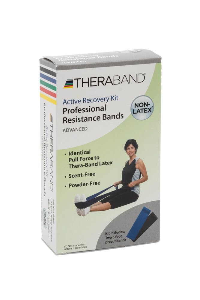 THERABAND Resistance Bands Set - Professional Elastic Exercise Bands for Strength Training, Physical Therapy & Pilates | Upper & Lower Body Workout Without Weights | Ideal for Home Gym, Rehab & Fitness Enthusiasts (Blue & Black, Advanced Level)