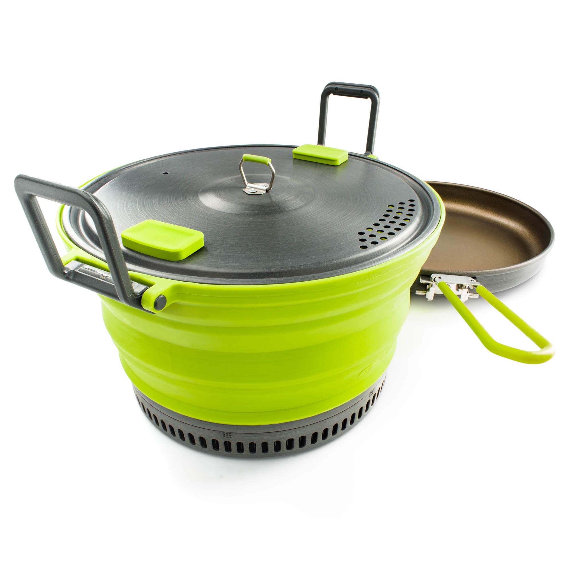 GSI Outdoors Escape 3L Pot with Frypan - Lightweight Camping Cookware Set for Backpacking, Hiking & Outdoor Adventures | Non-Stick Green Aluminum Cooking Pot with Lid