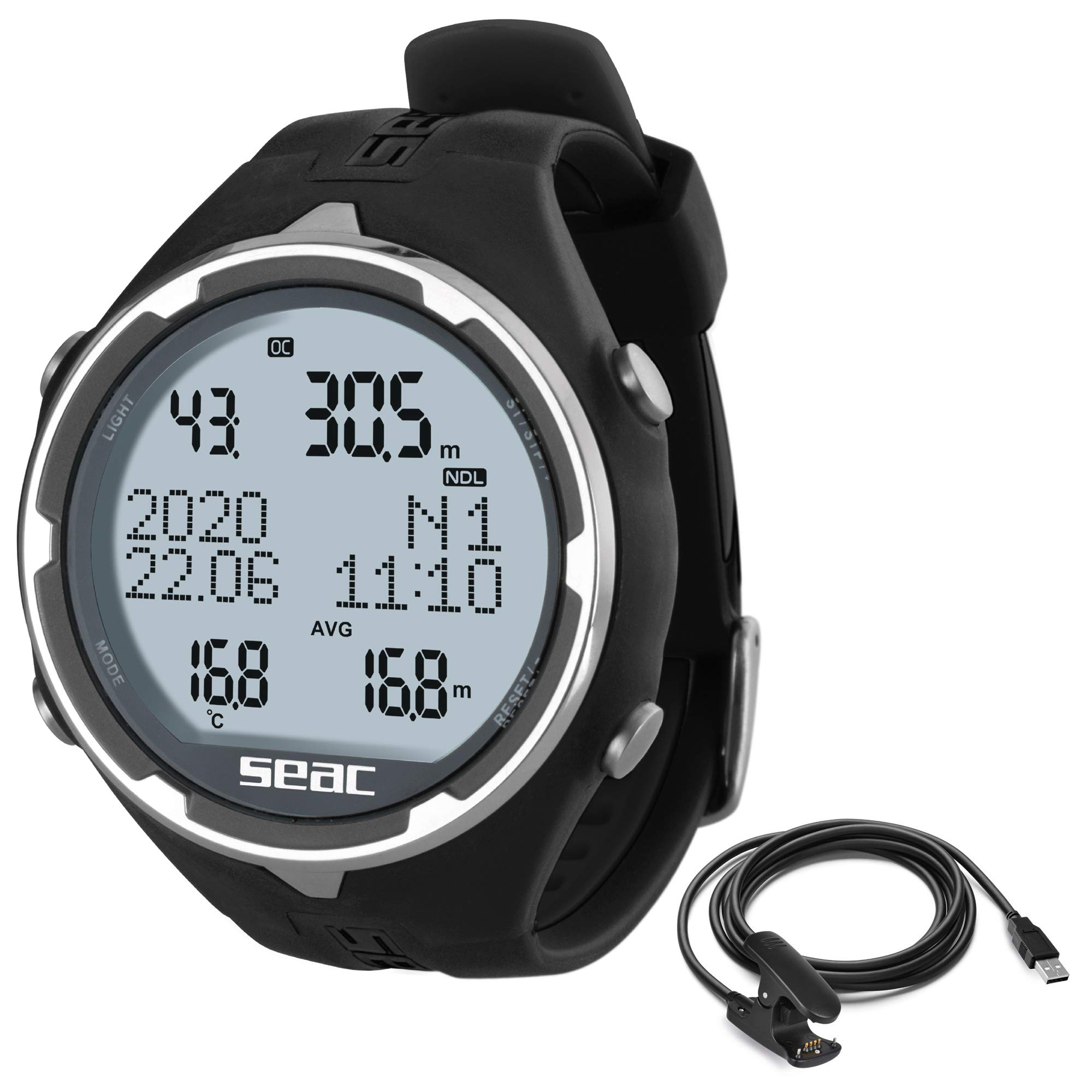 SEAC Action Dive Computer with USB Cable - Scuba & Freediving Watch with Digital Logbook for Underwater Adventures