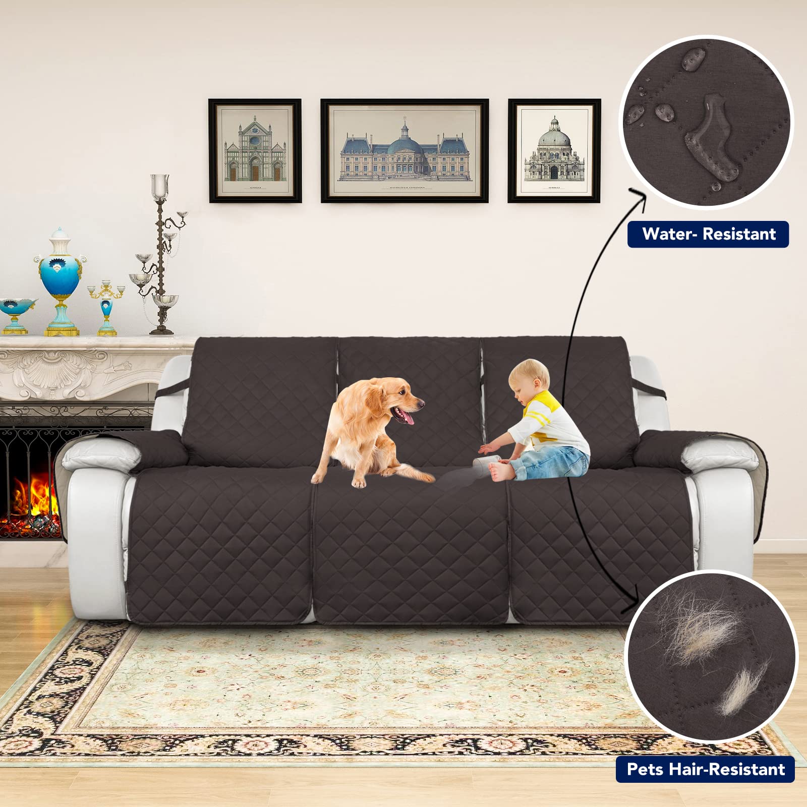 PureFit Waterproof Reversible 3-Seater Recliner Sofa Cover - Non-Slip Split Design for Reclining Couches, Washable Furniture Protector for Pets & Kids (Chocolate/Beige) | Perfect for Living Rooms, Family Rooms & Pet-Friendly Homes