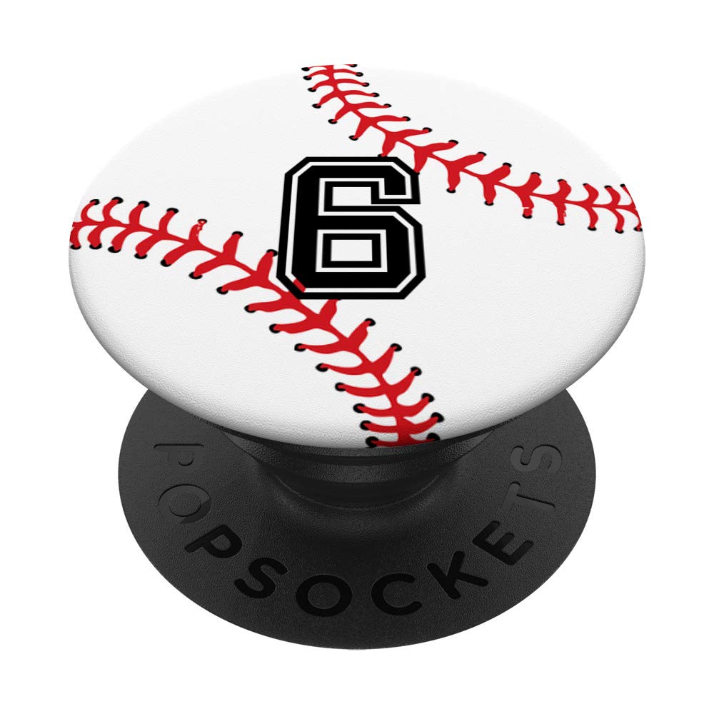 Number #6 Baseball Softball Pop Grip | Swappable Sports Pocket Socket for Phones & Tablets | Perfect for Game Days & Outdoor Adventures