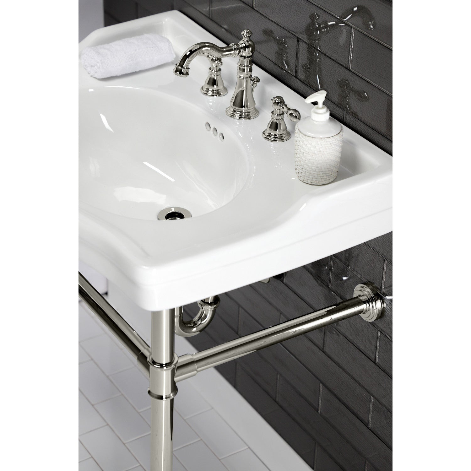 American Classic FSC1979ACL 3-Hole Widespread Bathroom Faucet with Brass Pop-Up Drain - Polished Nickel Finish - Two Handle Deck Mount Sink Faucet for Bathroom Vanity & Powder Room Renovation