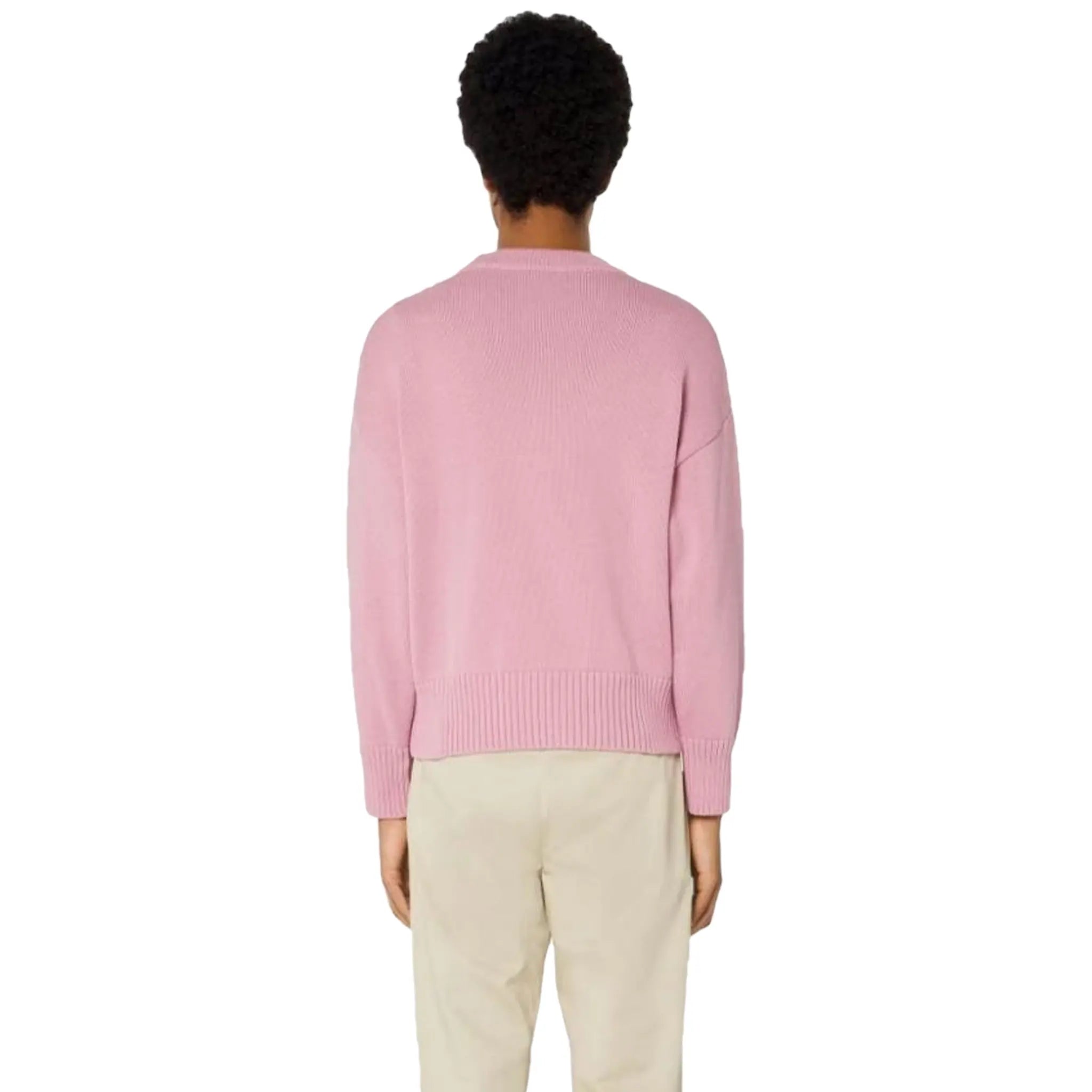 Ami Paris Ami De Coeur Logo Intarsia Pink Knit Sweatshirt | Women's Casual Pullover | Perfect for Fall Fashion & Streetwear Outfits