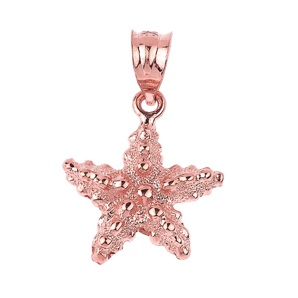 10K Rose Gold Textured SeaStar Pendant Necklace for Women - Elegant Ocean-Inspired Jewelry Gift for Birthday, Anniversary & Beach Vacation
