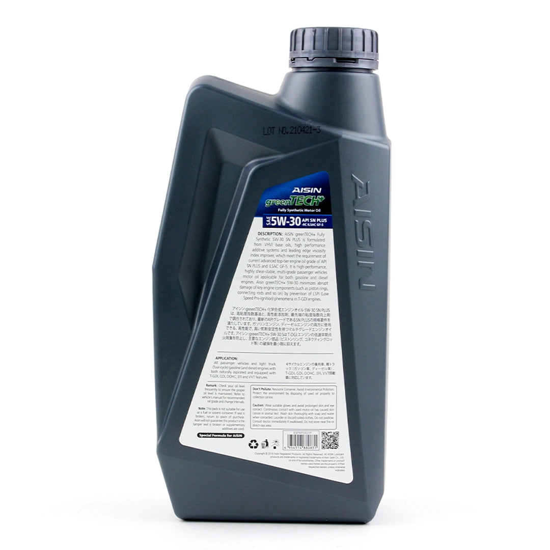 Aisin Fully Synthetic Engine Oil 5W30 - SN/CF Rated for Gas & Diesel Engines - 1 Liter Bottle - Ideal for High-Performance Vehicles & Heavy-Duty Trucks