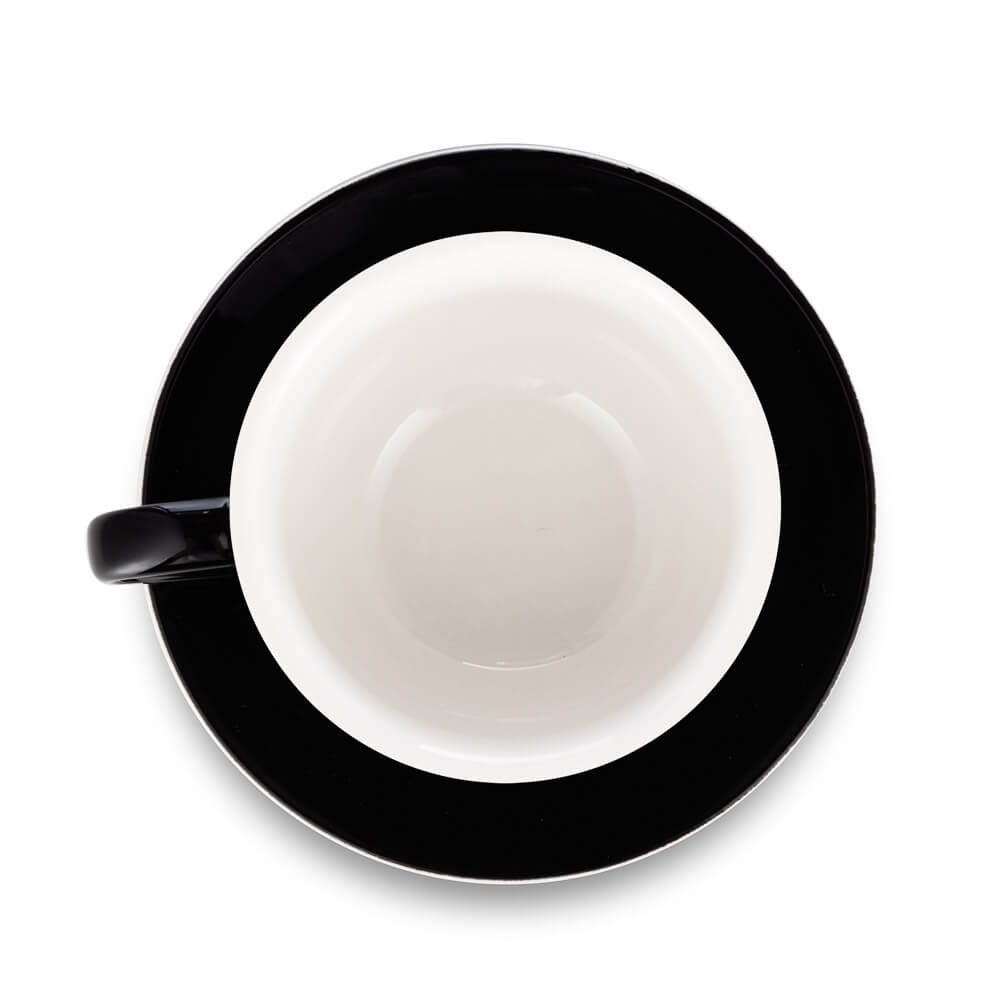 Premium Black Porcelain Latte Cup & Saucer Set - 8oz (252ml) for Espresso & Coffee - Perfect for Home Cafes, Coffee Shops & Gifts