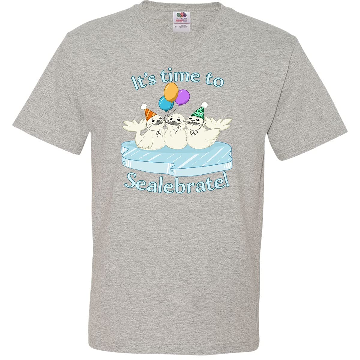 Inktastic 'It's Time to Sealebrate' Seals with Balloons Graphic Men's V-Neck T-Shirt - Perfect for Beach Parties, Animal Lovers & Casual Wear