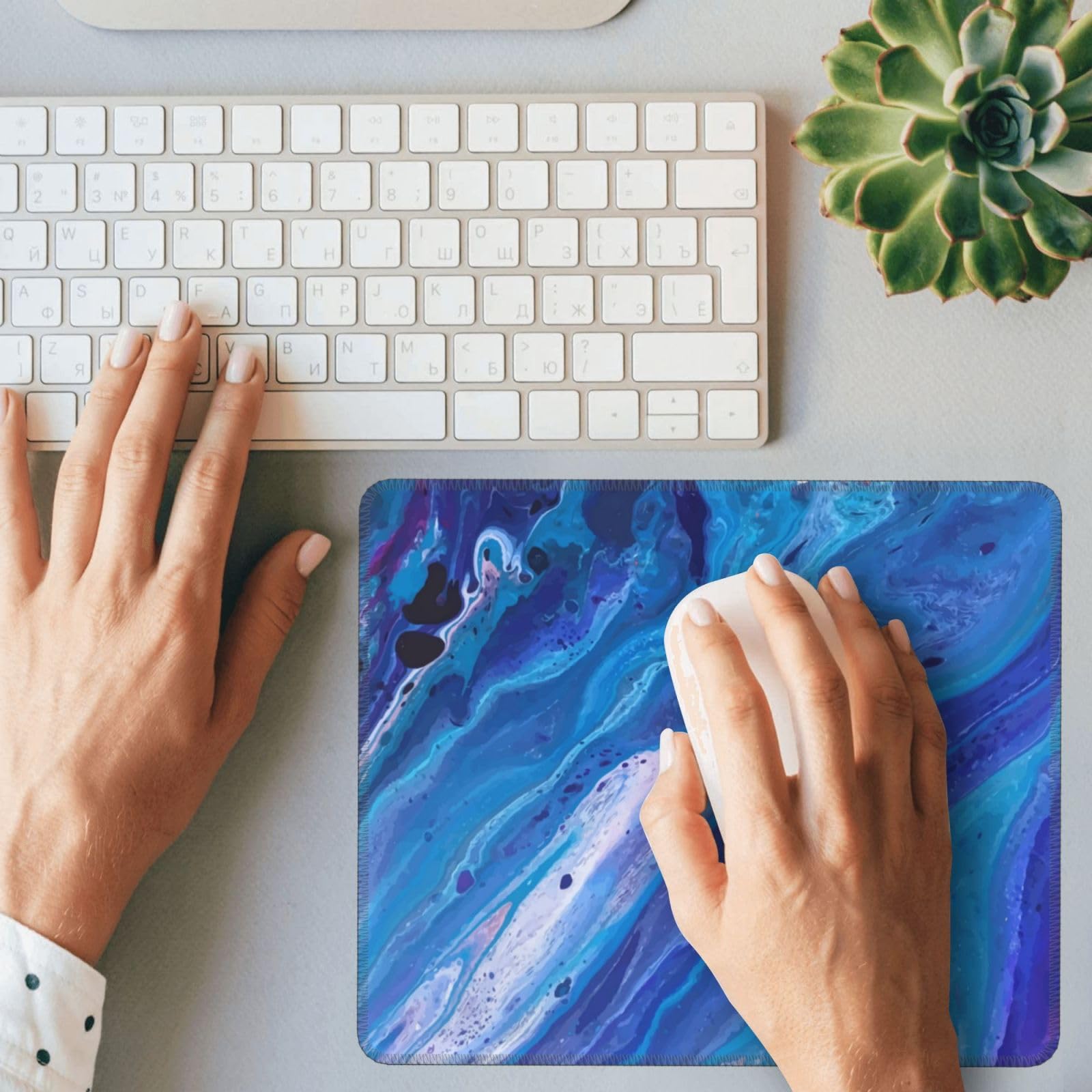Blue Quicksand Gaming Mouse Pad - Non-Slip Rubber Base Desk Mat for PC, Laptop & Wireless Mouse (7x8.6in/7.9x9.5in) - Perfect for Office Work, Gaming & Home Computer Use