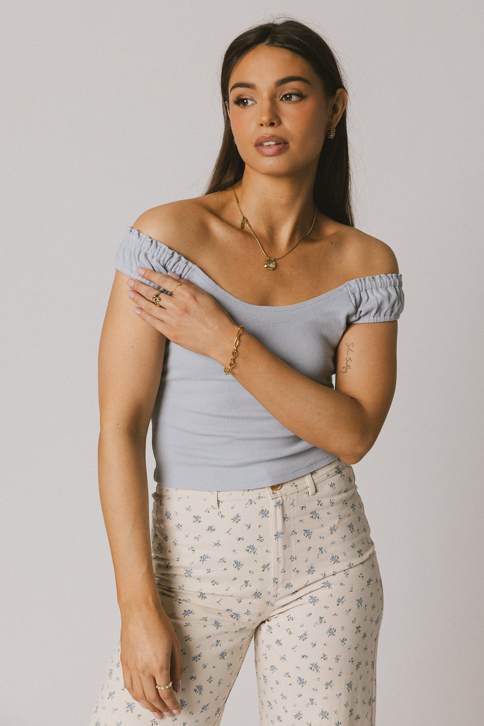 Ace Ribbed Top in Powder Blue - Soft & Stretchy Women's T-Shirt for Casual Wear, Layering & Everyday Outfits