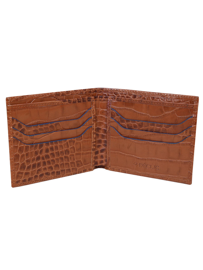 DÉCLIC Portofino Genuine Leather Bi-Fold Wallet for Men - Tan & Navy - Slim RFID Blocking Wallet for Everyday Use & Travel