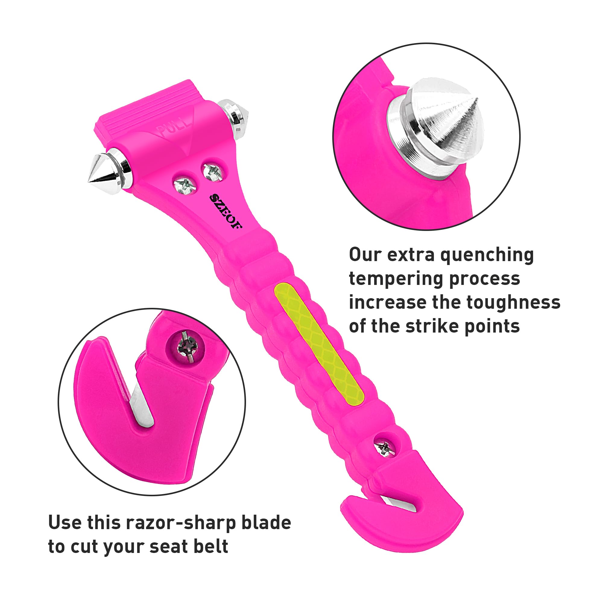 Emergency Car Window Breaker & Seatbelt Cutter - 2 Pack Pink Safety Hammer for Vehicle Escape - Multi-Tool for Roadside Emergencies, Accidents & Natural Disasters - Essential Car Emergency Kit for Drivers & Passengers