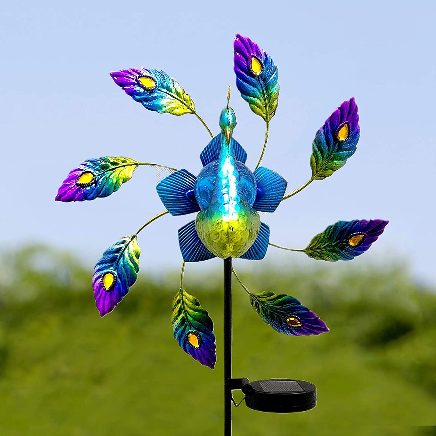 40 Inch Solar Peacock Stake Lights - Outdoor Metal Garden Decor with LED Solar Power for Patio, Yard, Lawn - Perfect for Landscape Lighting, Pathway Illumination, and Nighttime Decoration