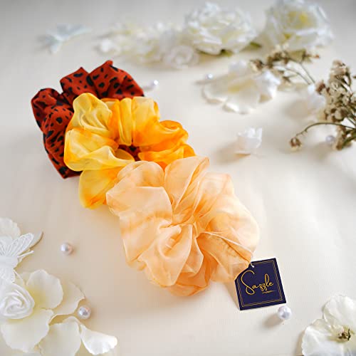 Luxury Mulberry Silk Hair Scrunchies - Soft Satin Shiny Hair Ties for Women, Pack of 3 (Multicolor) | Trendy Ponytail Holders for Everyday Use, Work, Gym & Special Occasions