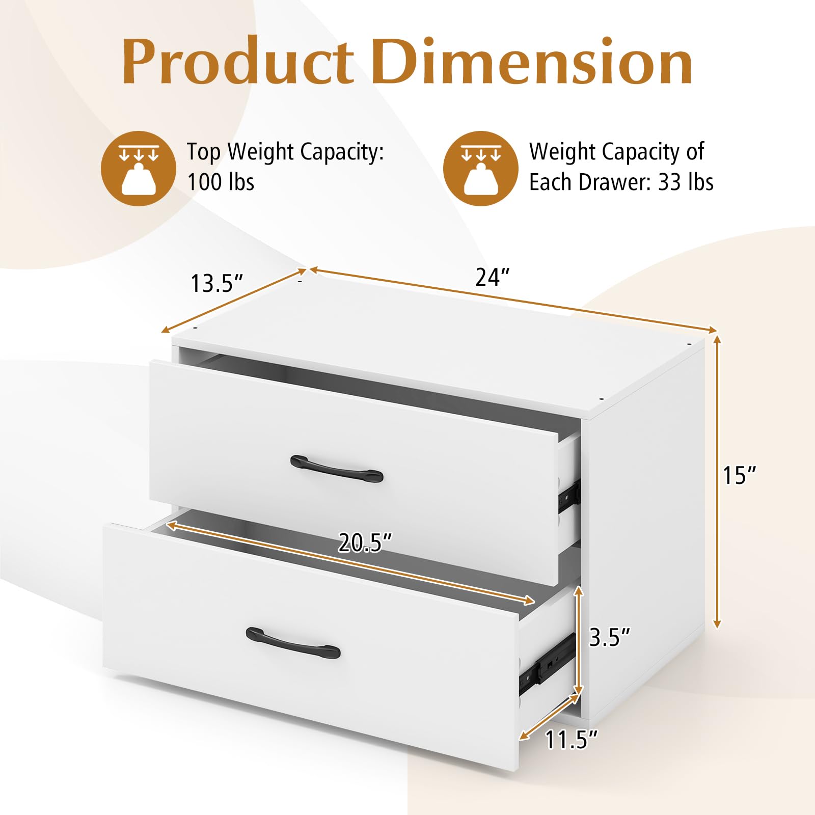 Giantex 2-Drawer Stackable Dresser Organizer with Handles - Horizontal Storage Cube for Bedroom, Living Room, Office & Closet - White (Perfect for Small Spaces & Home Organization)