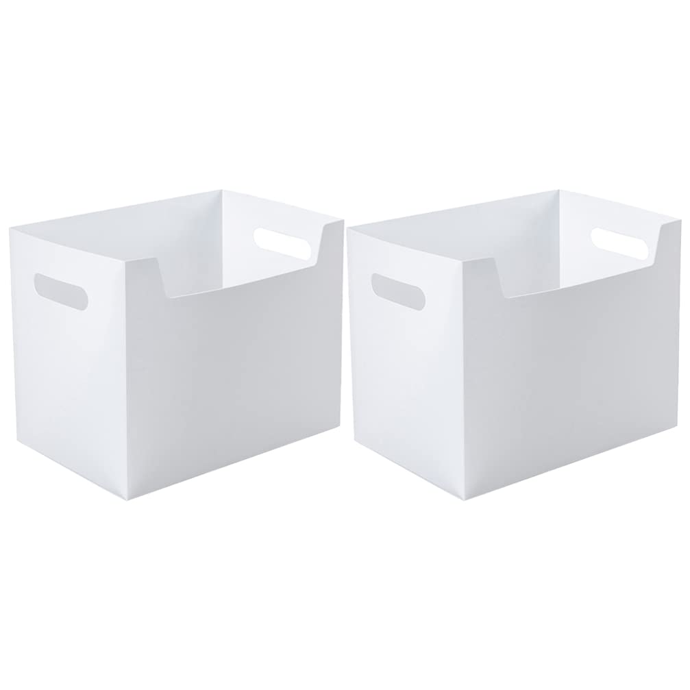 NUOBESTY 2-Pack White Plastic Desktop Storage Boxes - Office File Organizer, Book Rack & Document Holder for Home, Office, School (Simple Design) - Perfect for Desk Organization, Paper Storage & Workspace Decluttering