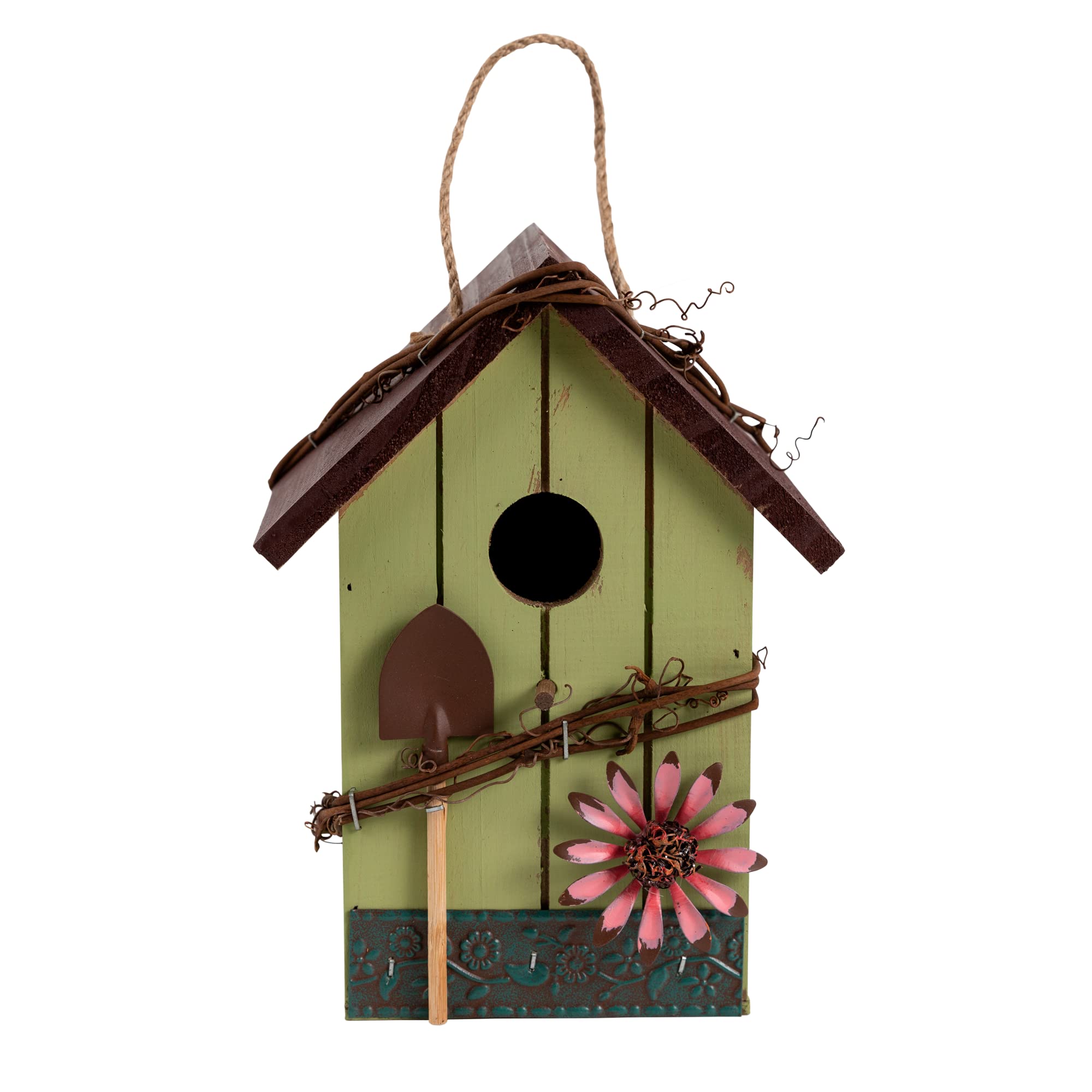 Handmade Hanging Bird House for Outdoors - Waterproof Wooden Birdhouse with Jute Rope - Durable Natural Bird Shelter for Garden, Patio, and Backyard Decoration