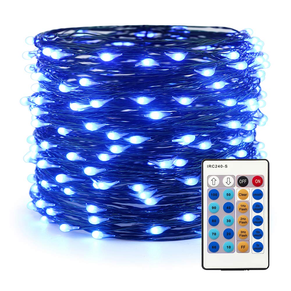 Dimmable LED String Lights 66ft 200 LED Waterproof Fairy Lights with Remote - Indoor/Outdoor Christmas Lights for Bedroom, Patio, Garden, Yard (Green Wire, Blue) | Perfect for Holiday Decor, Wedding, Party & Landscape Lighting